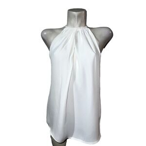 New Violet + Claire White Halter Neck Pleated Sleeveless Blouse Top Viscose Sz M